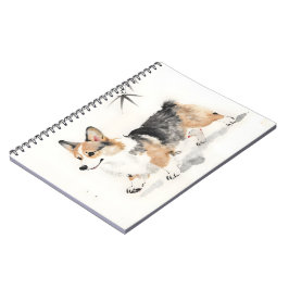 Corgi Watercolor – Whimsicale Japanse Inkt Honden  Notitieboek
