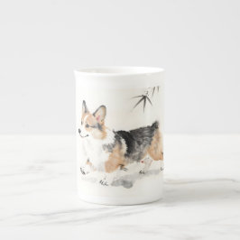 Corgi Watercolor – Whimsicale Japanse Inkt Honden  Porselein Kop