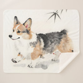 Corgi Watercolor – Whimsicale Japanse Inkt Honden  Sherpa Deken