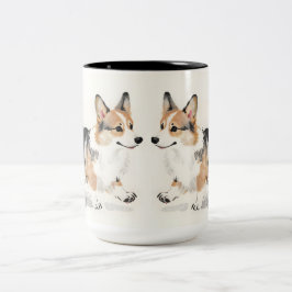 Corgi Watercolor – Whimsicale Japanse Inkt Honden  Tweekleurige Koffiemok