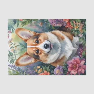 Corgi Waterverf Bloemenkunst Tissuepapier