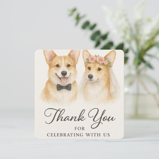 Corgi Waterverf bruiloft Bedankt (Staand voorkant)