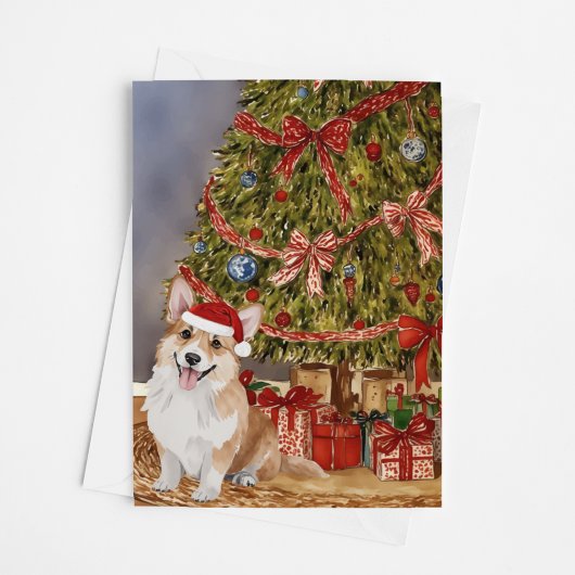 Corgi Waterverf onder de kerstboom Kaart