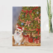 Corgi Waterverf onder de kerstboom Kaart (Voorkant)