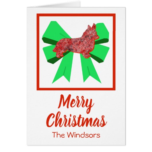 Corgi Welsh Cute Kerstmis Dog & Green Bow Card (Voorkant)