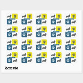 Corgi Welsh Dog & Paw Y&B Grid Vierkante Sticker (Vel)