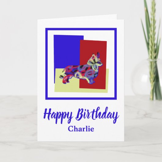 Corgi Welsh Dog Red Blue Yellow Birthday Kaart (Voorkant)