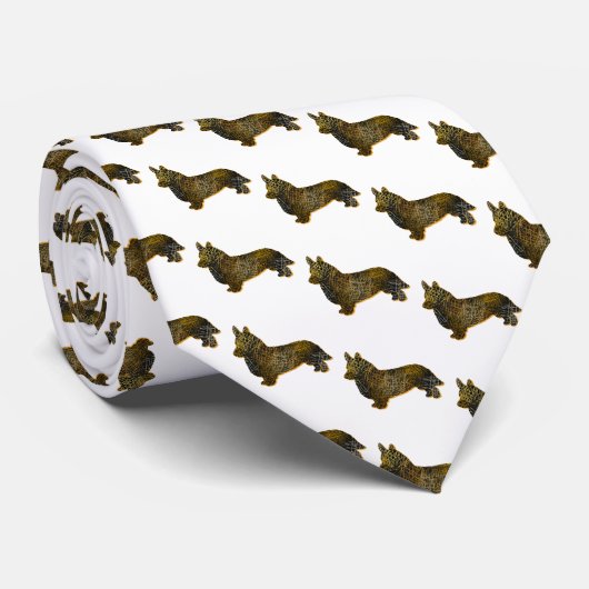 Corgi Welsh Dog Silhouette Halloween Witte Hals Stropdas (Opgerold)