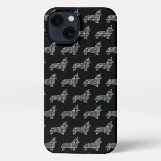 Corgi Welsh Hond Leuk Silhouet Grid Zwart iPhone Hoesje (Achterkant)