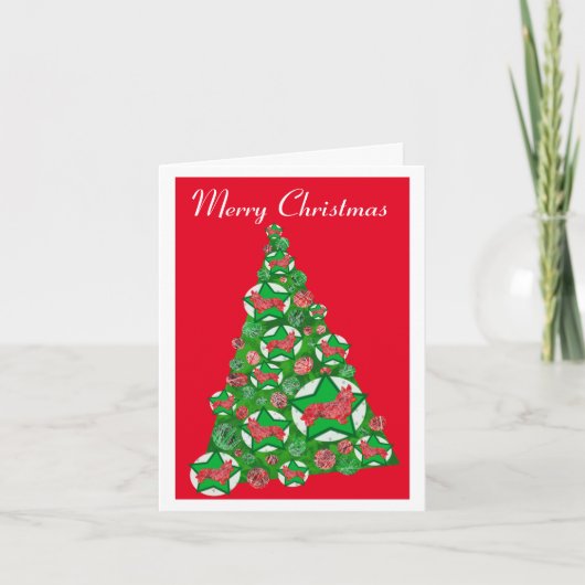 Corgi Welsh Hond Silhouet Kerstboom Rood Kaart (Voorkant)