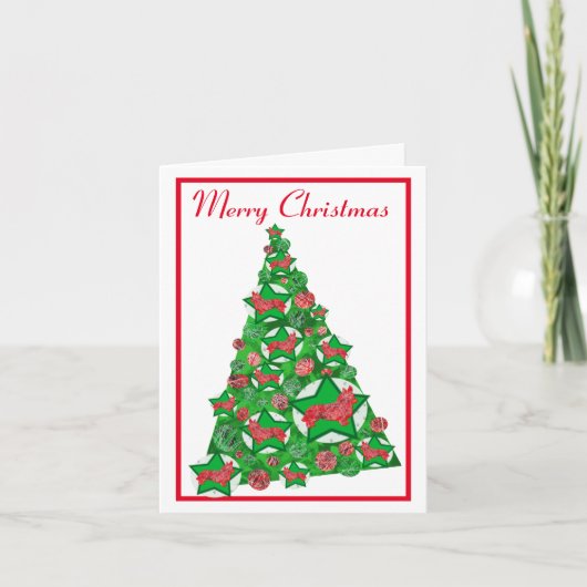 Corgi Welsh Hond Silhouet Kerstboom Wit Kaart (Voorkant)