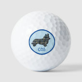 Corgi Welsh Hond Silhouet Monogram Raster Blauw Golfballen (Voorkant)