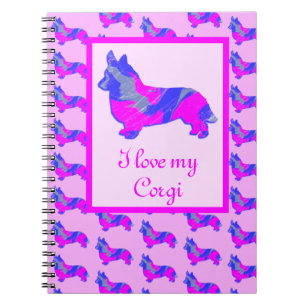Corgi Welsh Hondenliefhebber Pink & Blue Silhouett Notitieboek