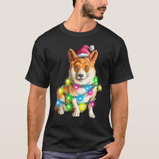 Corgi Welsh kerstboomverlichting voor honden T-shirt (Voorkant)