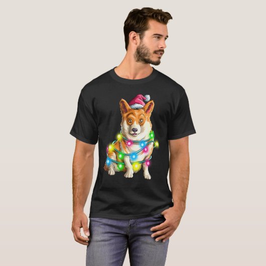 Corgi Welsh kerstboomverlichting voor honden T-shirt (Voorkant volledig)