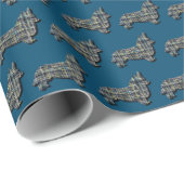 Corgi Welsh Y&B Raster Line Blauw Cadeaupapier (Rol Hoek)
