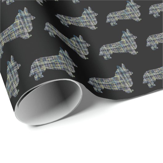 Corgi Welsh Y&B Raster Line Zwart Cadeaupapier (Rol Hoek)