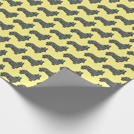 Corgi Welsh Y&B Rasterlijn Geel Cadeaupapier (Hoek)