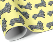 Corgi Welsh Y&B Rasterlijn Geel Cadeaupapier (Rol Hoek)