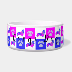 Corgi Welshe Hond & Poot Heet Roze en Blauwe Huisd Voerbakje