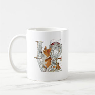 Corgi Wine Glass Made LOVE Word Koffiemok