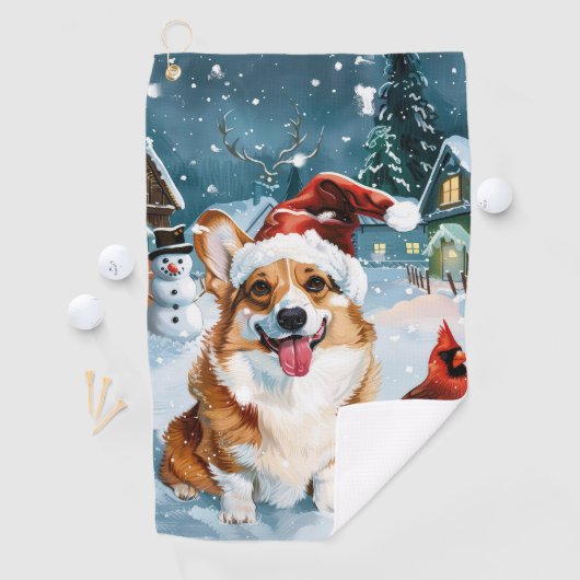 Corgi Winter Wonderland Christmas Joy Golfhanddoek (Insitu)