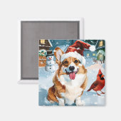 Corgi Winter Wonderland Christmas Joy Magneet (Voorkant / Achterkant)