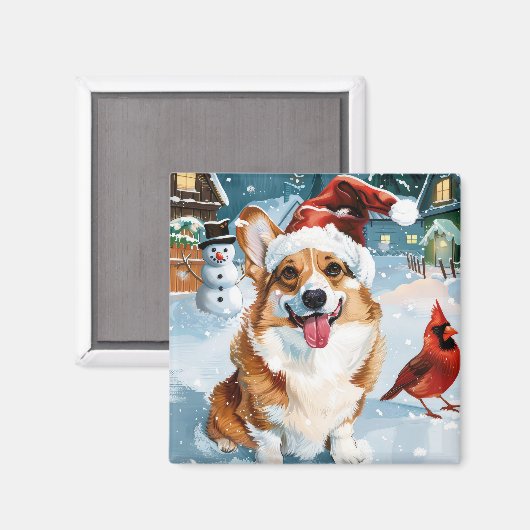 Corgi Winter Wonderland Christmas Joy Magneet (Voorkant / Achterkant)