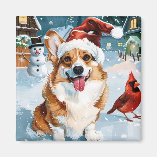 Corgi Winter Wonderland Christmas Joy Magneet (Voorkant)