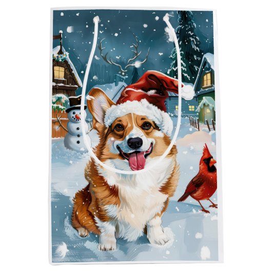 Corgi Winter Wonderland Christmas Joy Medium Cadeauzakje (Voorkant)