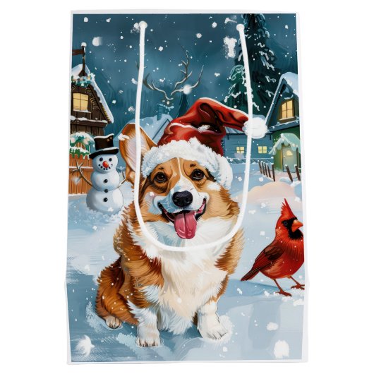 Corgi Winter Wonderland Christmas Joy Medium Cadeauzakje (Achterkant)