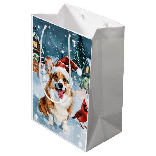 Corgi Winter Wonderland Christmas Joy Medium Cadeauzakje (Achterkant Gekanteld)