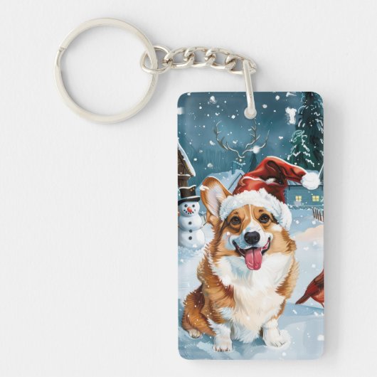 Corgi Winter Wonderland Christmas Joy Sleutelhanger (Voorkant)