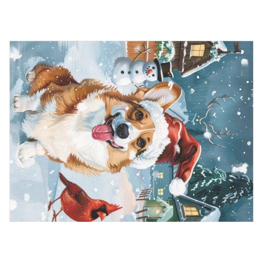 Corgi Winter Wonderland Christmas Joy Tafelkleed (Voorkant (Horizontaal))