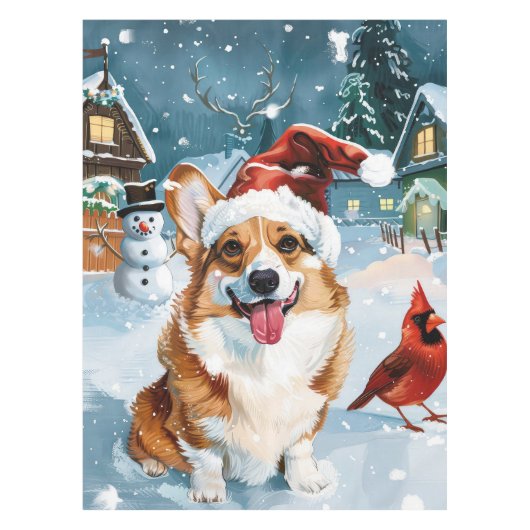 Corgi Winter Wonderland Christmas Joy Tafelkleed (Voorkant)
