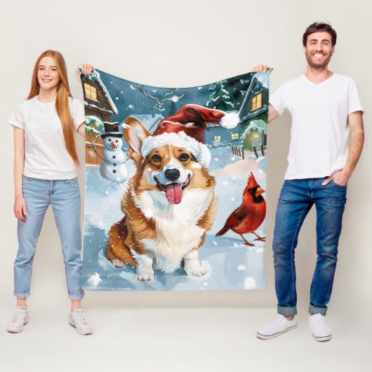 Corgi Winter Wonderland Kerstvreugde Fleece Deken (In situ)