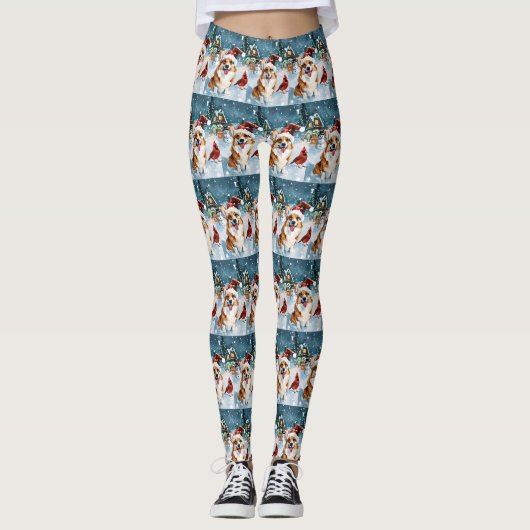 Corgi Winter Wonderland Kerstvreugde Leggings (Voorkant)
