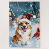 Corgi Winter Wonderland Kerstvreugde Legpuzzel (Verticaal)