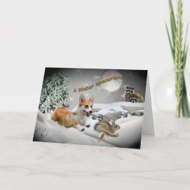 Corgi Winter Wonderland Wenskaarten Feestdagen Kaart