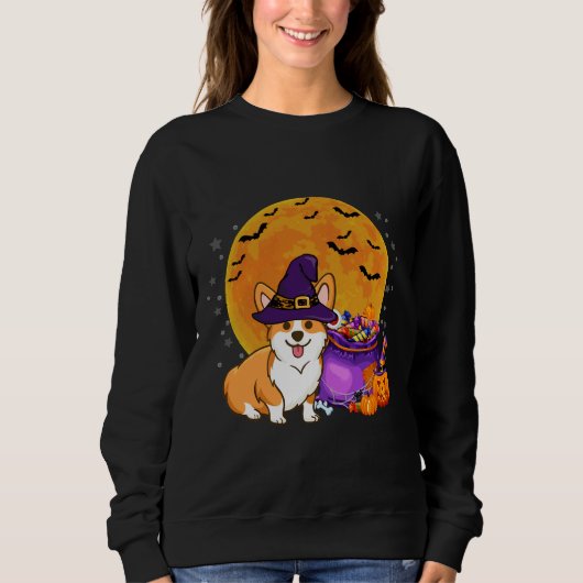Corgi Witch Autumn Fall Pumpkin Halloween Costume Trui (Voorkant)