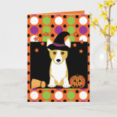 Corgi Witch Halloween Card Kaart (Gele Bloem)