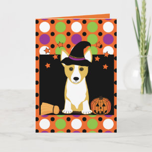 Corgi Witch Halloween Card Kaart