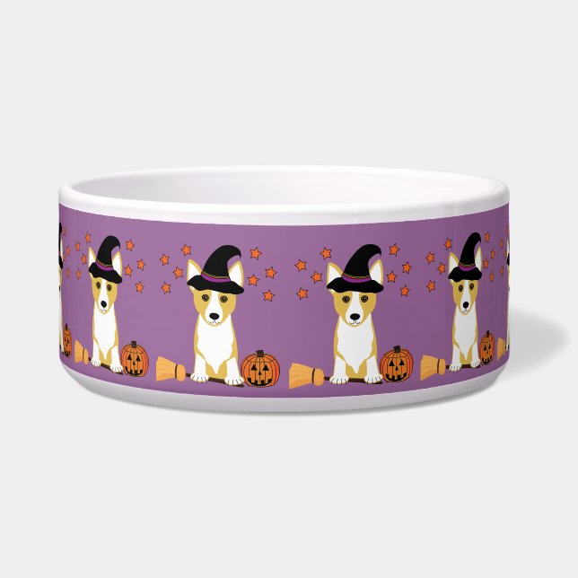 Corgi Witch Halloween Dog Bowl Voerbakje (Voorkant)
