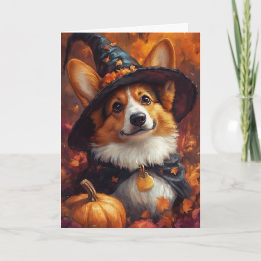 Corgi Witch Halloween Feestdagen Kaart (Voorkant)