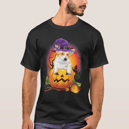Corgi Witch Pumpkin Halloween Hondenliefhebber Cos T-shirt (Voorkant)