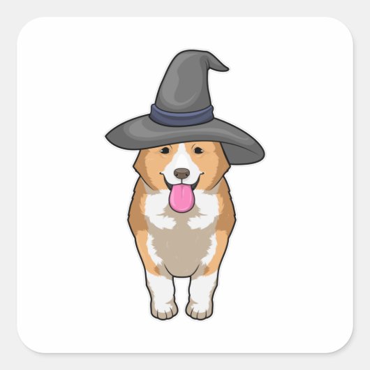 Corgi Witch Vierkante Sticker (Voorkant)