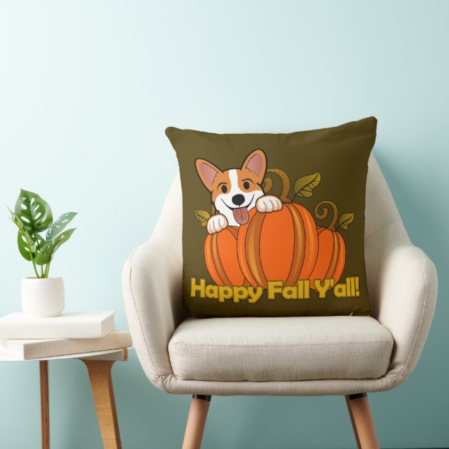Corgi zegt Happy Herfst Y'all! Kussen (Stoel)