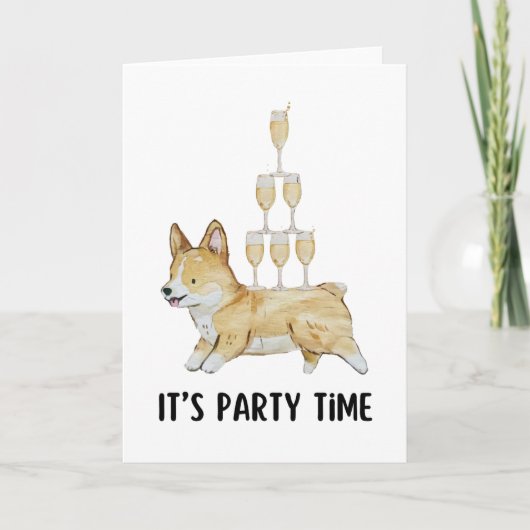 Corgi zijn partij tijd Waterverf Bedankkaart (Voorkant)