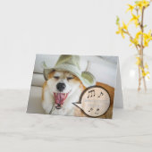 Corgi zingt gelukkige verjaardag kaart (Gele Bloem)