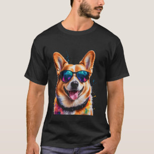 Corgi Zonnebril Hond Kleurrijk Grappig Dieren Kuns T-shirt